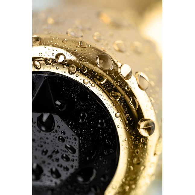 Золотистый каплевидный анальный плаг с чёрным кристаллом - 9,5 см - Metal. Фотография 8.