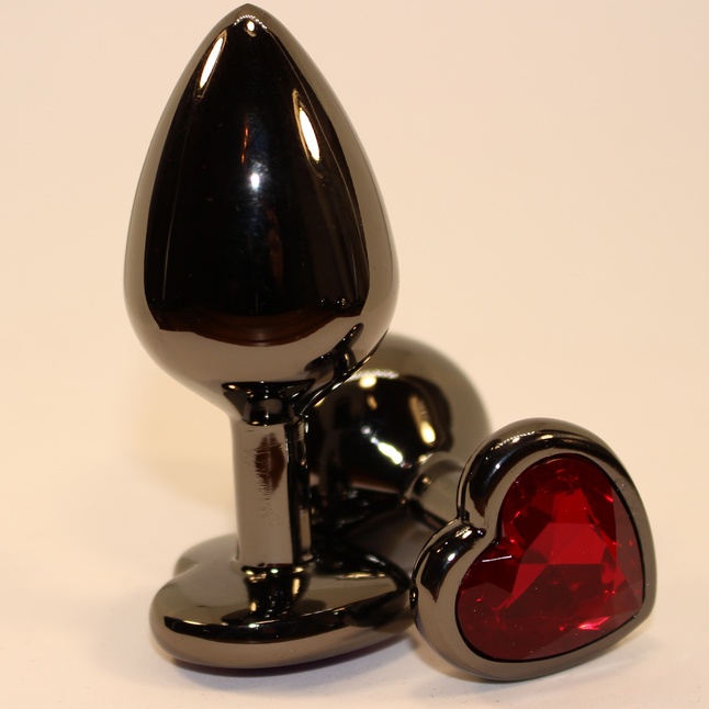 Чёрная пробка с красным сердцем-кристаллом - 7 см