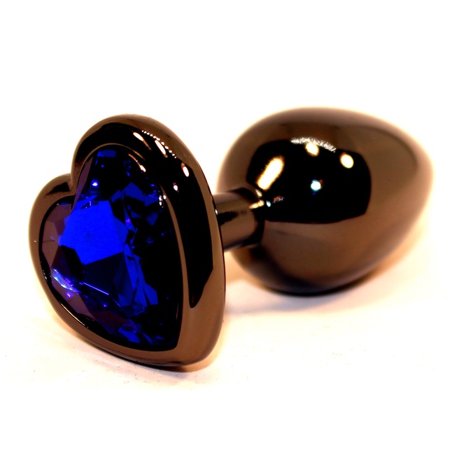 Чёрная пробка с синим сердцем-кристаллом - 7 см
