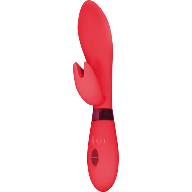 Красный вибратор Leyla с клиторальным отростком - 20,5 см