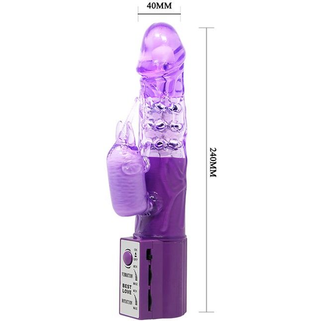 Фиолетовый вибратор с бусинами и клиторальным отростком - 24 см. Фотография 4.