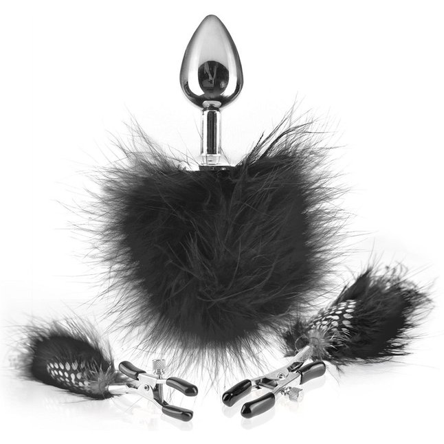 Набор Feather Nipple Clamps Butt Plug: зажимы на соски и анальная пробка с пёрышками - Fetish Fantasy Limited Edition. Фотография 2.
