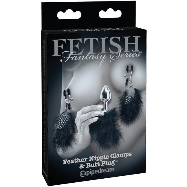 Набор Feather Nipple Clamps Butt Plug: зажимы на соски и анальная пробка с пёрышками - Fetish Fantasy Limited Edition. Фотография 5.