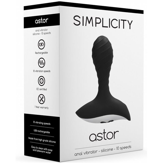 Чёрный анальный вибростимулятор Astor Anal Vibrator - Simplicity. Фотография 3.