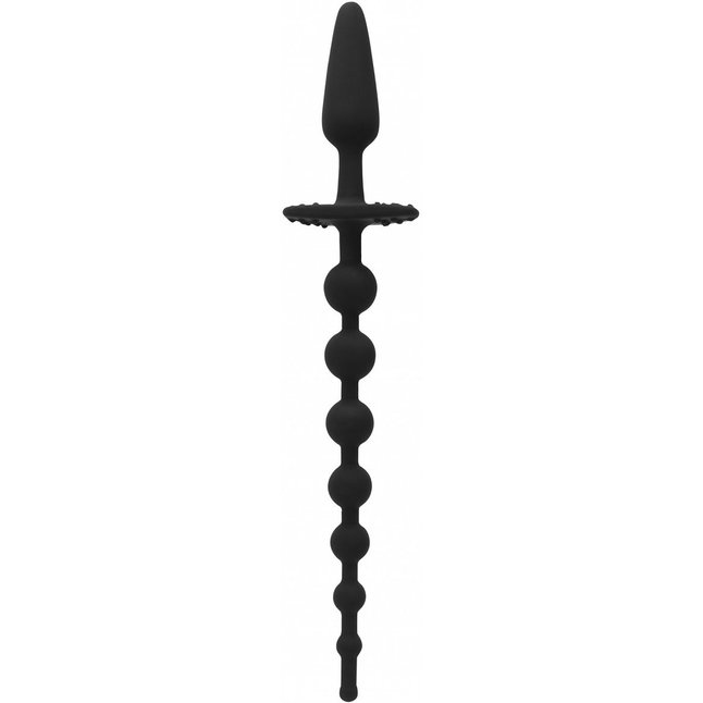 Чёрная анальная елочка с рукоятью в виде пробки No.54 Butt Plug with Anal Chain - Sono