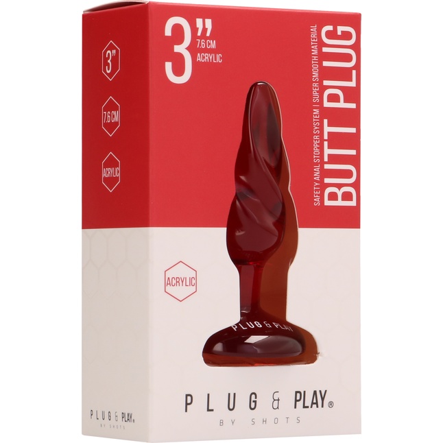 Красная анальная пробка Butt Plug Rounded 3 Inch - 7,6 см - Plug   Play. Фотография 2.