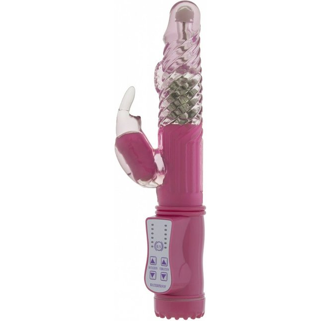 Розовый вибратор Vibrating Rabbit с клиторальным отростком - 22 см - GC   