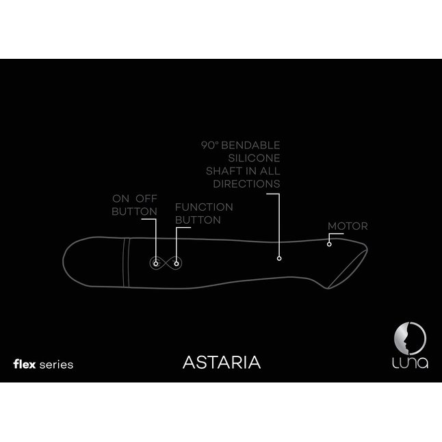 Чёрный гнущийся вибратор Asteria - 20,5 см - Luna. Фотография 3.