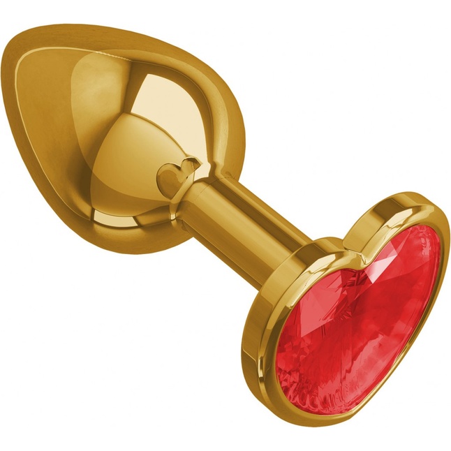 Золотистая анальная втулка с красным кристаллом-сердцем - 7 см - Анальные втулки с кристаллом. Фотография 2.