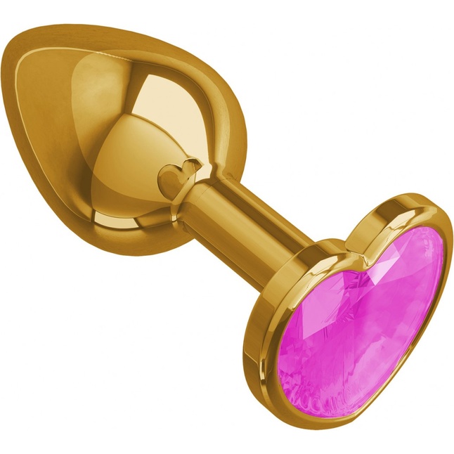 Золотистая анальная втулка с розовым кристаллом-сердцем - 7 см - Анальные втулки с кристаллом. Фотография 2.