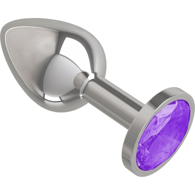 Серебристая анальная втулка с фиолетовым кристаллом - 7 см - Анальные втулки с кристаллом. Фотография 2.