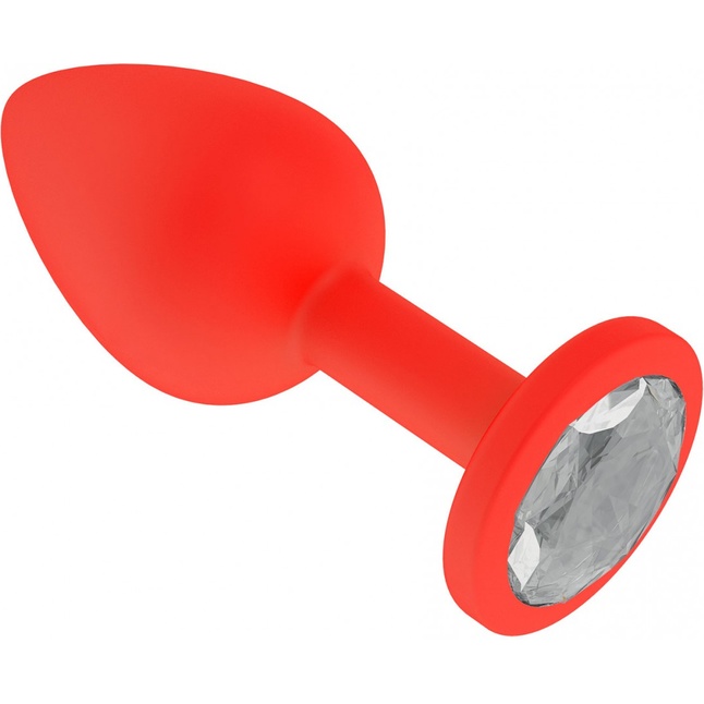 Красная анальная втулка с прозрачным кристаллом - 7,3 см - Анальные втулки с кристаллом. Фотография 2.