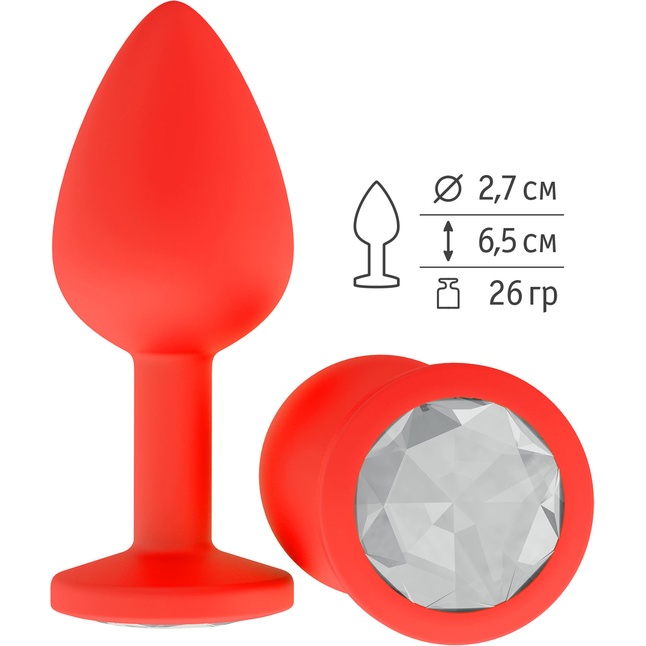 Красная анальная втулка с прозрачным кристаллом - 7,3 см - Анальные втулки с кристаллом