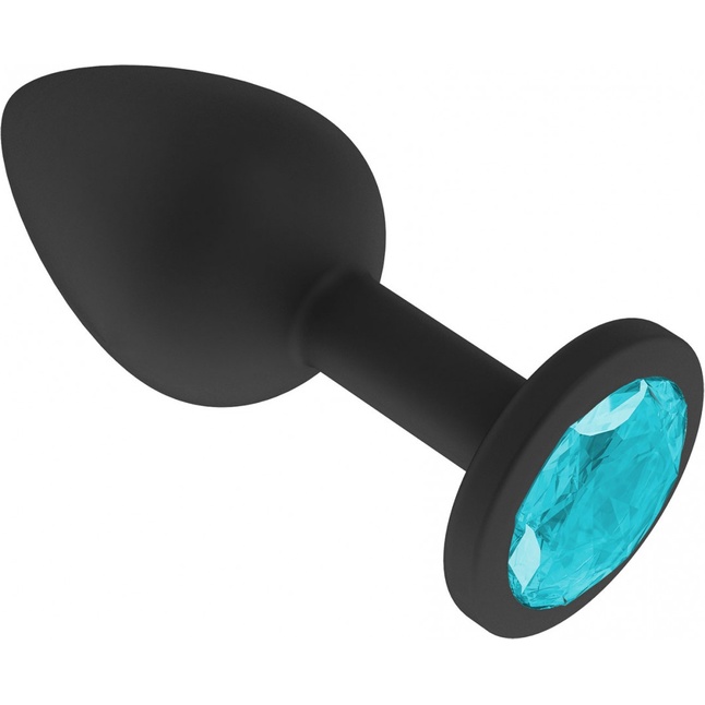 Чёрная анальная втулка с голубым кристаллом - 7,3 см - Анальные втулки с кристаллом. Фотография 2.