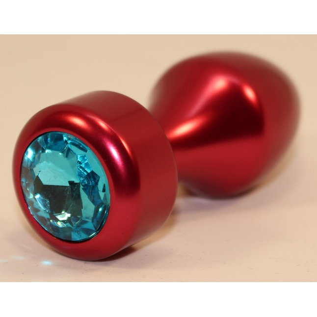 Красная анальная пробка с голубым кристаллом - 7,8 см