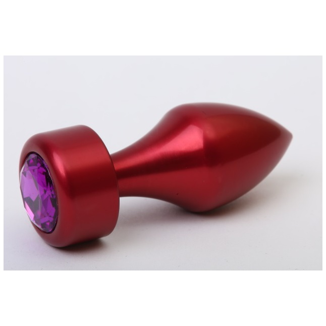 Красная анальная пробка с фиолетовым кристаллом - 7,8 см