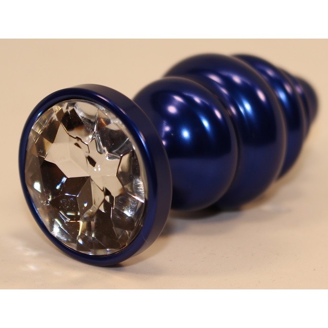 Синяя рифлёная пробка с прозрачным кристаллом - 7,3 см. Фотография 2.