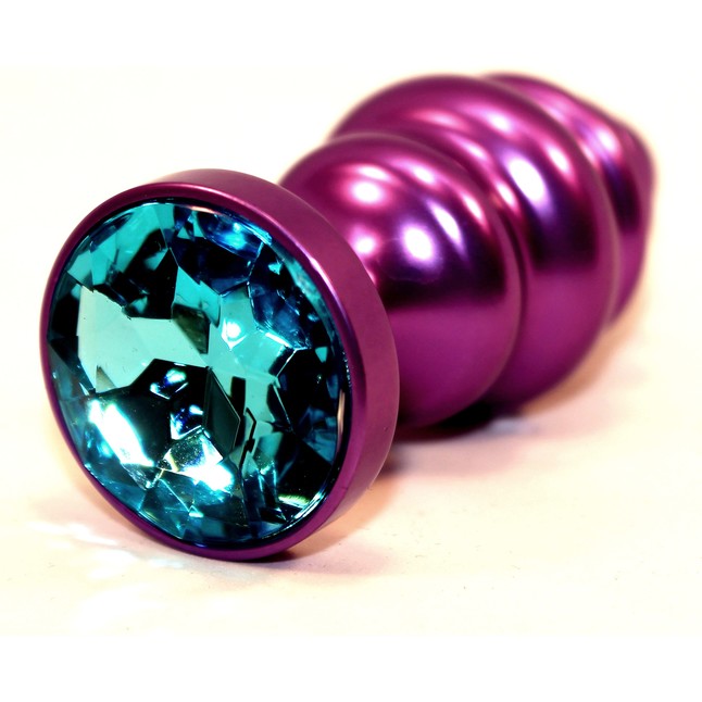 Фиолетовая рифленая пробка с голубым кристаллом - 7,3 см. Фотография 2.