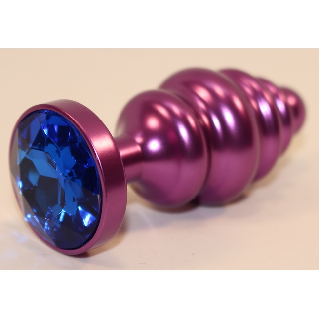 Фиолетовая рифленая пробка с синим кристаллом - 7,3 см. Фотография 2.