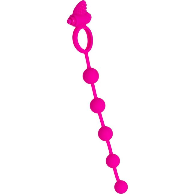 Розовое эрекционное виброкольцо Posedon с анальной цепочкой. Фотография 2.