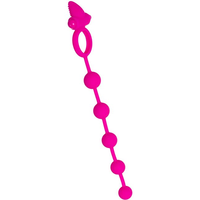 Розовое эрекционное виброкольцо Posedon с анальной цепочкой. Фотография 3.