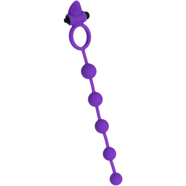 Фиолетовое эрекционное виброкольцо Posedon с анальной цепочкой. Фотография 2.
