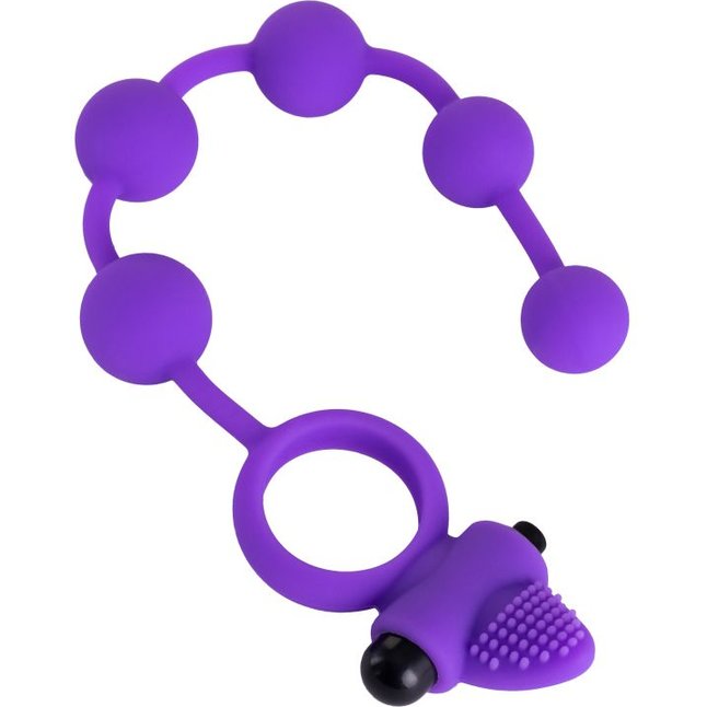 Фиолетовое эрекционное виброкольцо Posedon с анальной цепочкой. Фотография 4.