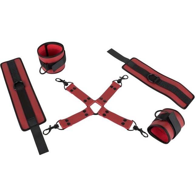 Красно-черная фиксация крестовая для рук и ног Bondage Set - Bad Kitty. Фотография 3.