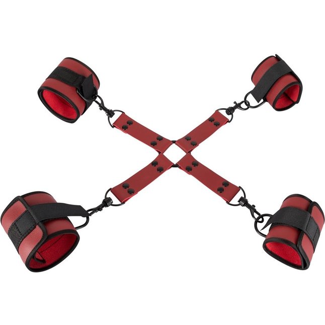Красно-черная фиксация крестовая для рук и ног Bondage Set - Bad Kitty