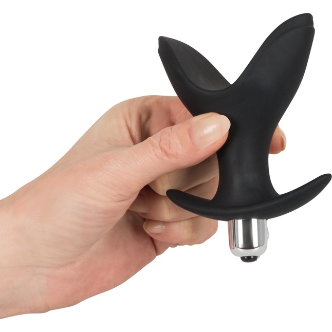 Чёрная анальная V-образная пробка Black Velvets Vibrating Anchor Plug с вибрацией - 10,3 см - You2Toys. Фотография 4.