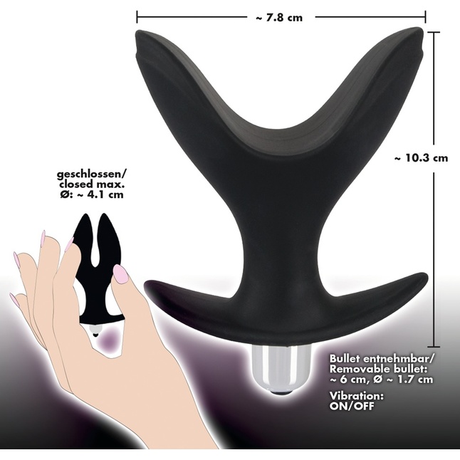 Чёрная анальная V-образная пробка Black Velvets Vibrating Anchor Plug с вибрацией - 10,3 см - You2Toys. Фотография 7.