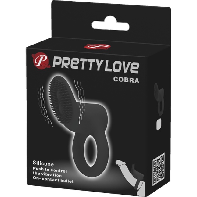 Чёрное эрекционное виброкольцо со стимулятором клитора Cobra - Pretty Love. Фотография 6.