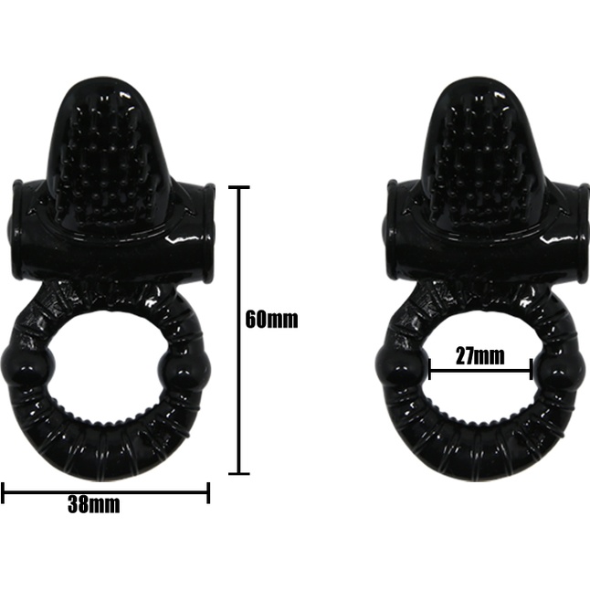 Чёрное эрекционное кольцо с вибрацией и щеточкой для клитора. Фотография 4.