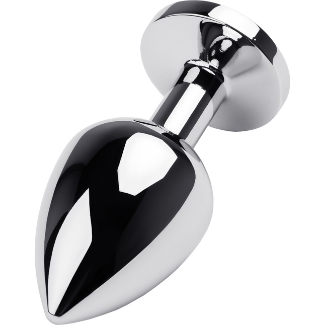 Серебристая анальная втулка с чёрным стразом-сердцем - 9,5 см - Metal. Фотография 2.