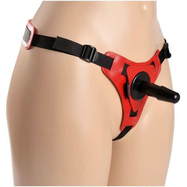 Красно-чёрные трусики с плугом HARNESS Trapper - размер XS-M - BDSM accessories