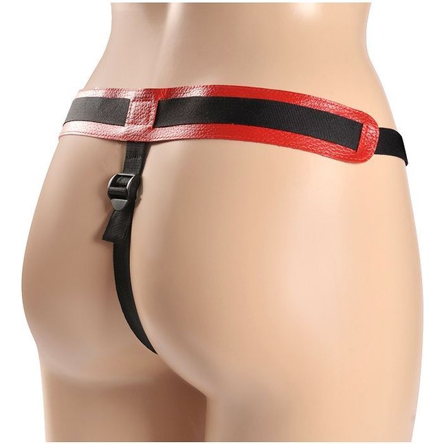 Красно-чёрные трусики с плугом HARNESS Trapper - размер M-XL - BDSM accessories. Фотография 2.