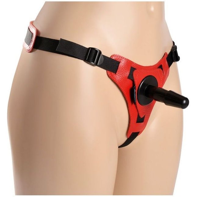 Красно-чёрные трусики с плугом HARNESS Trapper - размер M-XL - BDSM accessories