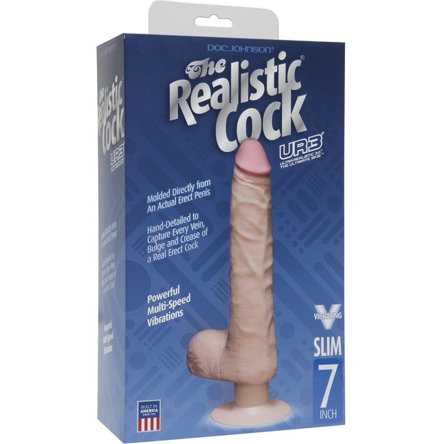 Телесный вибромассажер The Realistic Cock ULTRASKYN Vibrating 7” Slim - 22,1 см - The Realistic Cock. Фотография 4.
