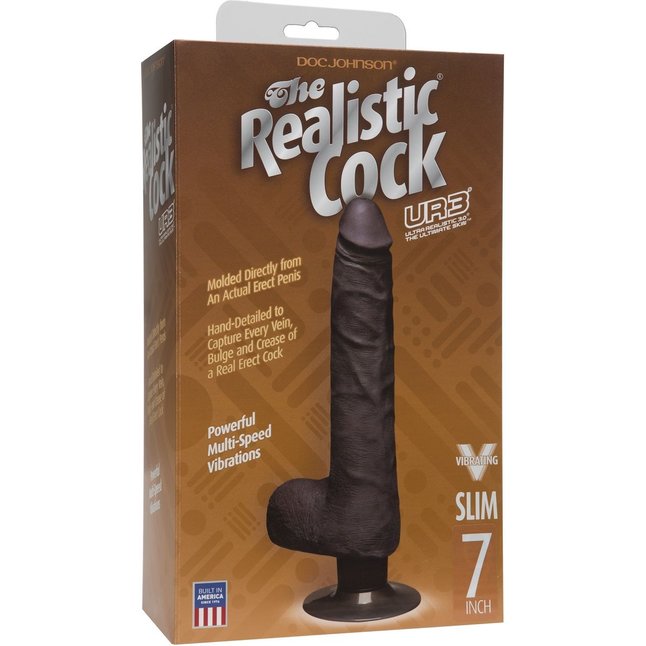 Коричневый вибромассажер The Realistic Cock ULTRASKYN Vibrating 7” Slim - 22,1 см - The Realistic Cock. Фотография 4.
