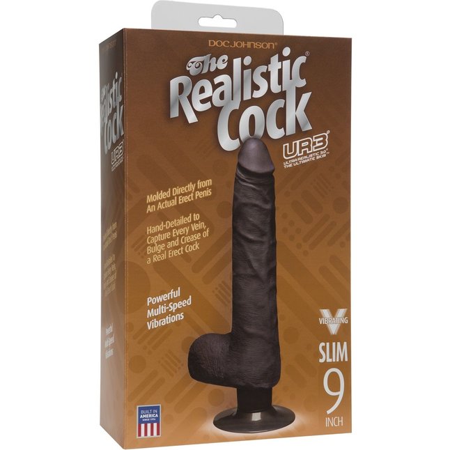 Коричневый вибратор-реалистик The Realistic Cock ULTRASKYN Vibrating 9” Slim - 26,1 см - The Realistic Cock. Фотография 4.