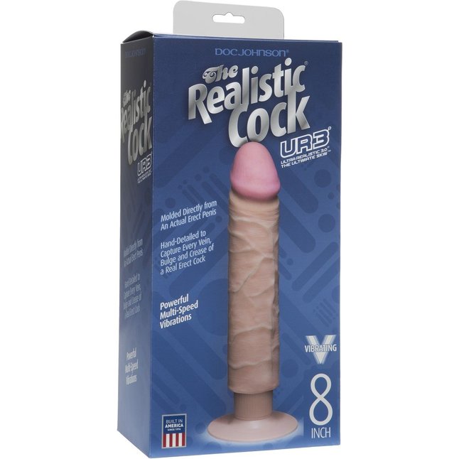 Вибратор-реалистик The Realistic Cock ULTRASKYN Without Balls Vibrating 8” - 24,1 см - The Realistic Cock. Фотография 2.