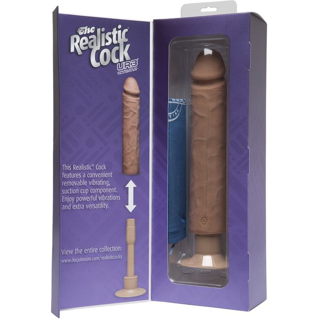 Кофейный вибратор-реалистик The Realistic Cock ULTRASKYN Without Balls Vibrating 10” - 29,2 см - The Realistic Cock. Фотография 3.