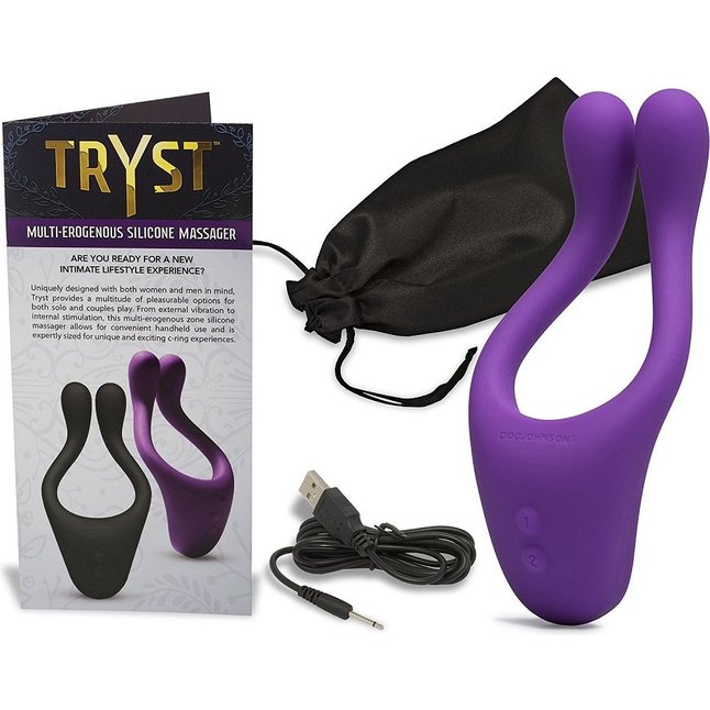 Фиолетовый вибромассажер для пар TRYST Multi Erogenous Zone Massager. Фотография 4.