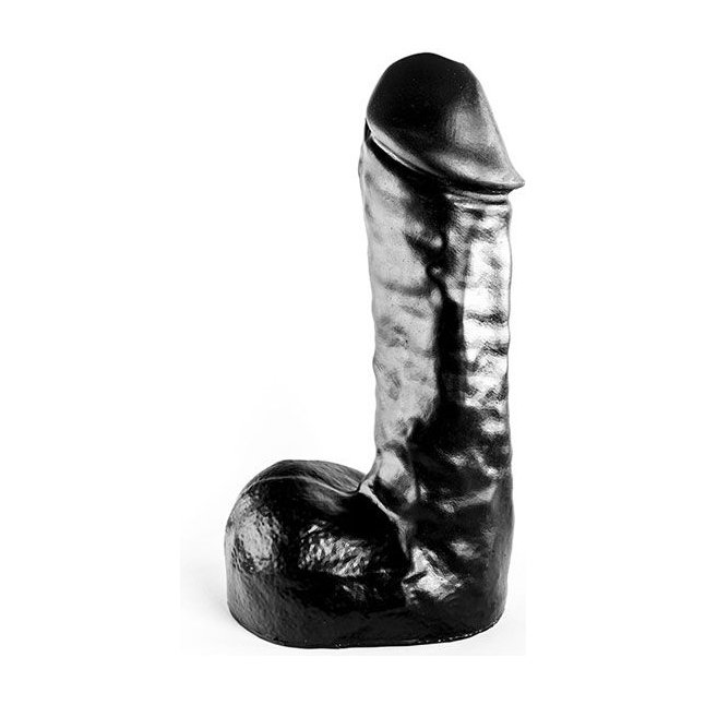 Чёрный фаллоимитатор All Black с мошонкой - 24,5 см