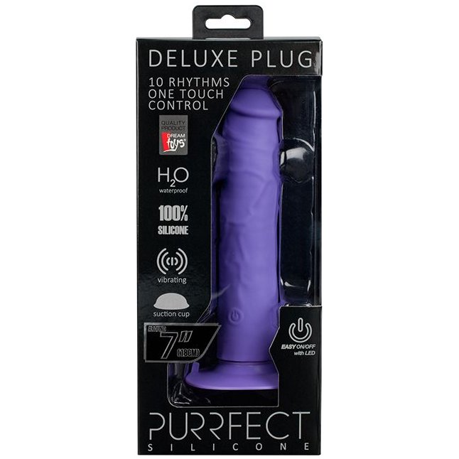 Фиолетовый вибратор-реалистик на присоске PURRFECT SILICONE ONE TOUCH - 20,5 см - Purrfect Silicone. Фотография 2.