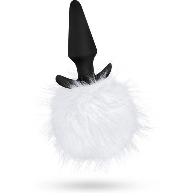 Силиконовая анальная пробка с белым заячьим хвостом Fur Pom Pom - 12,7 см - Pom Plugs. Фотография 4.