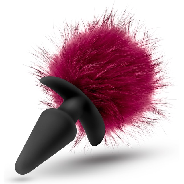 Силиконовая анальная пробка с бордовым заячьим хвостом Fur Pom Pom - 12,7 см - Pom Plugs. Фотография 3.