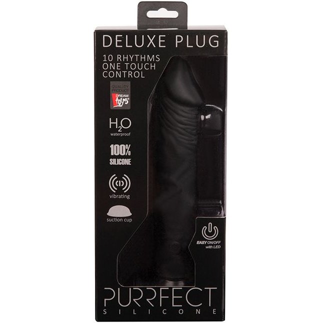 Чёрный вибратор-реалистик PURRFECT SILICONE ONE TOUCH - 22,5 см - Purrfect Silicone. Фотография 2.