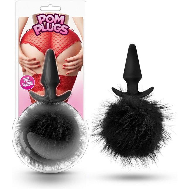 Силиконовая анальная пробка с чёрным заячьим хвостом Fur Pom Pom - 12,7 см - Pom Plugs. Фотография 2.