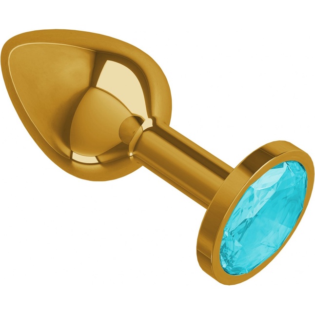 Золотистая анальная втулка с голубым кристаллом - 7 см - Анальные втулки с кристаллом. Фотография 2.